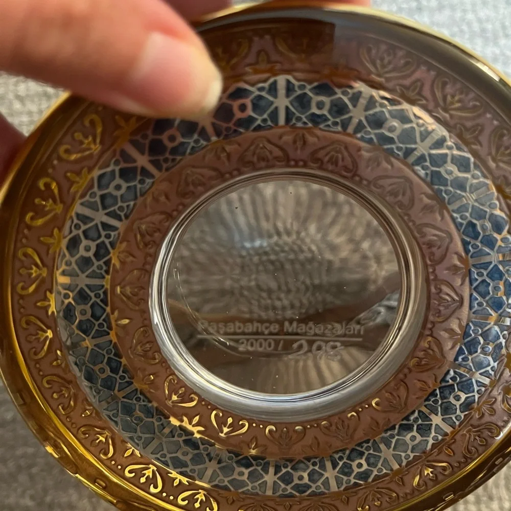 Pasabahce Mağazaları Gold Turkish Sugar Bowl Glass Limited Edition HandPainted